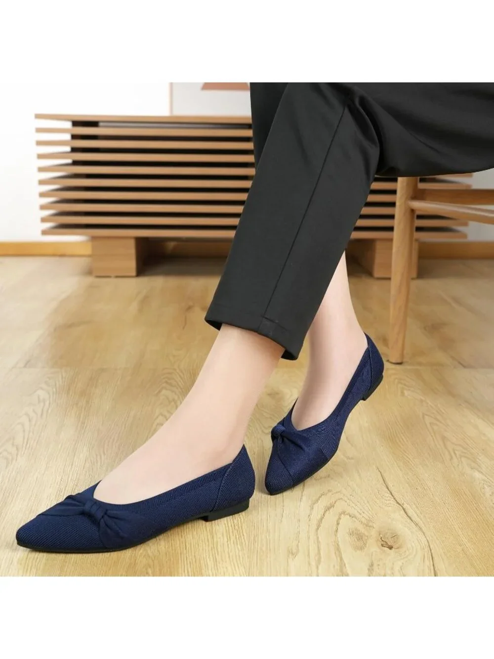 Women's Navy Mesh Comfortable Ballet Flats Pointed Toe Lightweight Casual Shoes